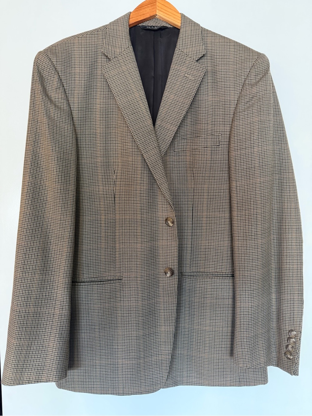 🚘 Jos. A. Bank Traveler 100% Wool Houndstooth Sport Coat - Size 42R